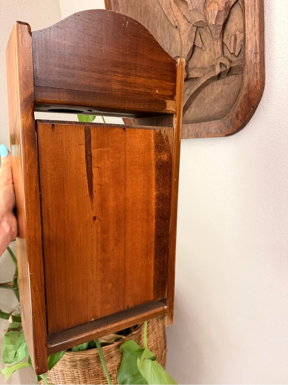 Vintage Wood Wall Mount Shaving Grooming Caddy Mug Holder Towel Bar Rustic